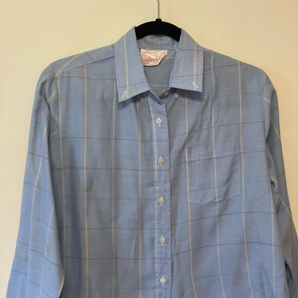 Vintage M pastel button up long sleeve blouse plaid academia Barbie corpcore - Picture 2 of 7